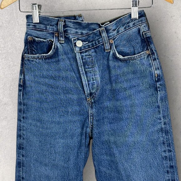 AGOLDE Criss Cross Straight Leg Organic Jeans Button Fly Womens Sz 22 Blue Denim - Picture 8 of 15